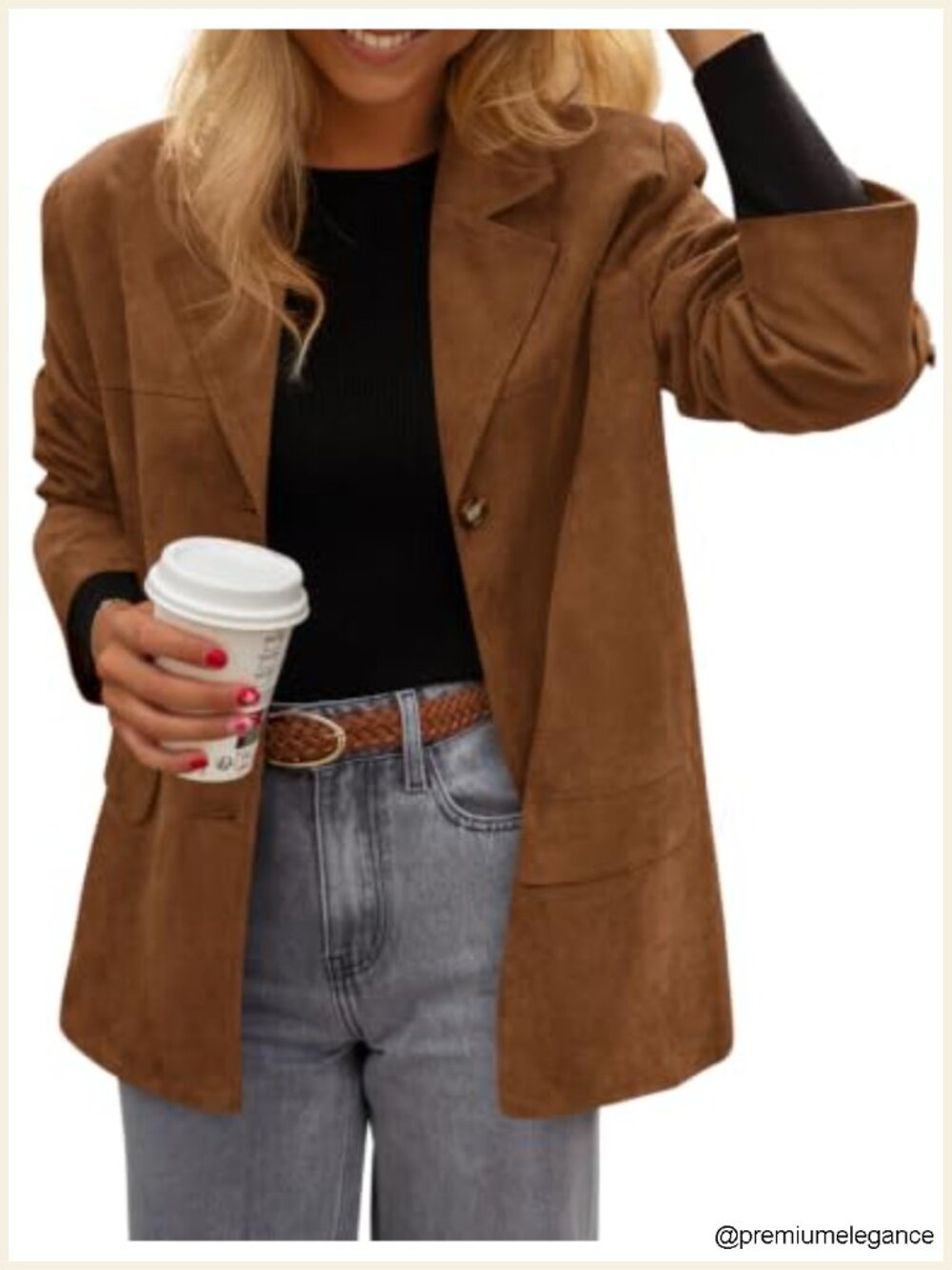 Women's Faux Suede Western Blazer Jacket Long Sleeve Lapel Button Down